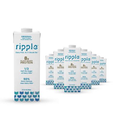 Ripple Non-Dairy Milk, Original| Vegan Milk With 8g Pea Protein| Shelf Stable Single Serve Cartons | On-The-Go | Non-GMO, Plant Based, Gluten Free | 32 oz, Pack of 6 32 Fl Oz (Pack of 6)