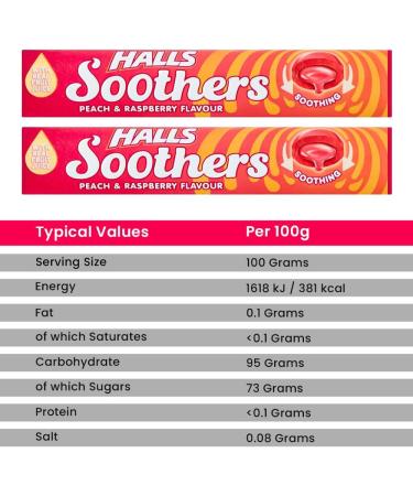 Halls Soothers 4 Peach & Raspberry Flavour 45g with Real Fruit Juice & Liquid Centre - VR Angel - Buy Online on GoSupps.com