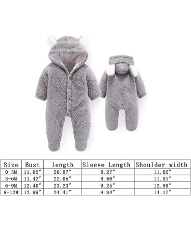Newborn Baby Bear Snowsuit Winter Coat | Fleece Hooded Romper Jumpsuit | 3-6 Months Grey - Buy Online on GoSupps.com