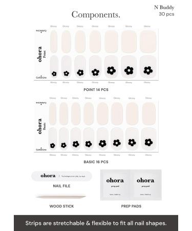ohora Semi Cured Gel Nail Strips (N Buddy) - Salon-Quality, Long Lasting, Easy to Apply & Remove - White (Includes Prep Pads, Nail File, Wooden Stick) - Buy Online on GoSupps.com