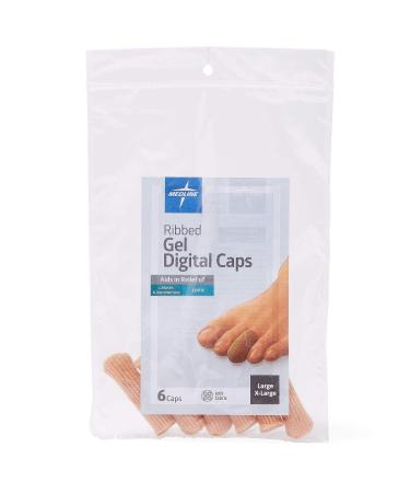 Medline Gel Ribbed Digital Toe Caps Stretchable Fabric Cushioning Support Ingrown Toenails Corns Reusable Large/XL Pack of 6