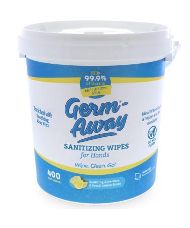 Germ-Away Antibacterial Hand Wipes  Compostable Cloth  Bucket Lemon Scent (Bucket of 1 (400 Count)) 400 Count (Pack of 1)