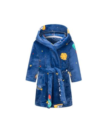 XINNE Boys Girls Soft Bathrobe Cute Pattern Robes Toddler Baby Flannel Hoodie Pajamas Sleepwear Moonlight 140/7T