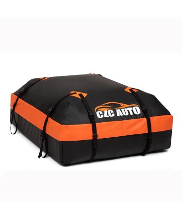 CZC AUTO 15 Cubic Feet Car Rooftop Cargo Carrier Heavy Duty Bag, Soft Roof Top Luggage Bag with Waterproof Zip, Storage Bag & Anti-Slip Mat Fits All Cars SUV with/Without Rack, Black-Orange