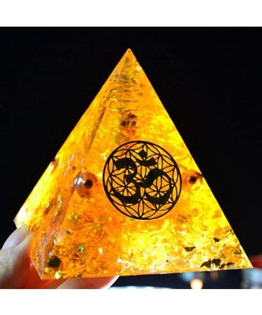VNSTKWW Moonstone & Citrine Crystal Orgone Pyramid | Energy Tower | Reiki Chakra Healing | Flower of Life Design | Orgonite Pyramid Gift - Buy Online on GoSupps.com