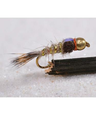 1 Doz - Bead Head Gold Ribbed Hares Ear Flash Back Mayfly Nymph Flies - Mustad Signature Fly Hook Hook #12