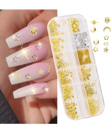 3 Boxes 3D Metal Nail Art Decals Studs Design Decoration Set with Tweezers Tool - Gold Star Moon Heart Square Rivet Caviar Beads Jewels for Women - Buy Online on GoSupps.com
