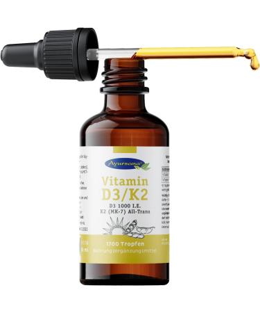 Ayursana Vitamin D3-K2 Drops - 1000 IU D3 & 20 mcg MK-7 K2 - Vegan - 50 ml - Supports Immune & Bone Health - Buy Online on GoSupps.com