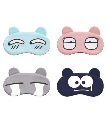 Booluee 4 Pcs Cute Cartoon Expression Sleep Eye Mask Sleep Mask Soft Comfortable Blindfold Eye Cover Eyeshade for Kids Men Women Plane Travel Nap Night Sleeping