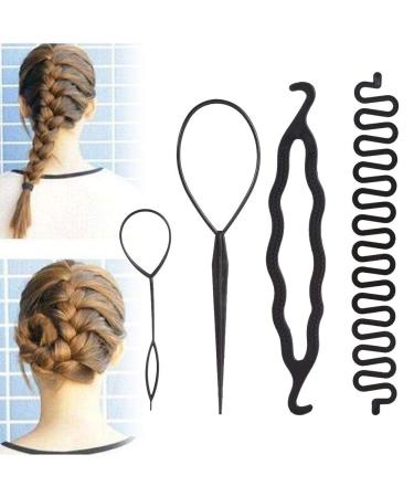 Topsy tail diy hair styling accessories tools hair hairstyles set magic simple almost spiral braid lichen hair styling set for women girls toddler girls (4 pieces of braiding tool roller set)