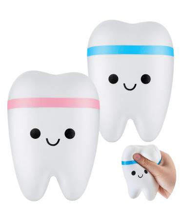 2 Pieces Jumbo Squishy Tooth Slow Rising Tooth Fake Tooth Anxiety Relieve Tooth Toy Dental Tooth Toys Dental Assistant Gifts for Stress Relief Teens  Adults