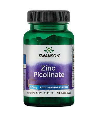 Swanson Zinc Picolinate (Zinc Picolinate) with 22mg Elemental Zinc 60 Capsules High Dosed Lab Tested Soy Free Gluten Free Non-GMO