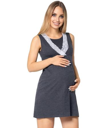 Purpless Maternity Sleeveless V-Neck Lace Detail Nightdress - Graphite Melange - Buy Online on GoSupps.com