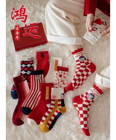 Chinese New Year Red Cotton Women's Socks 1 Pair 36-40 (Color Style 7) - Buy Online on GoSupps.com