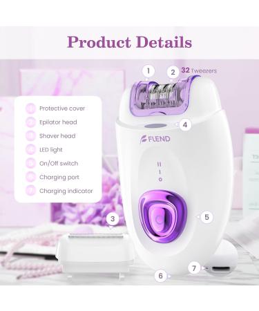 Facial Epilator for Women with 2 Speeds - Cordless 2-in-1 Epilator and Shaver with LED Light in Purple - Ideal for Face, Body, Armpit, Bikini, and Leg Hair Removal - Buy Online on GoSupps.com