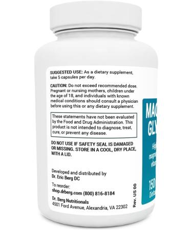Dr. Berg's Magnesium Glycinate 400mg Capsules for Stress Relief & Sleep Support - 150 Veg Capsules - Buy Online on GoSupps.com
