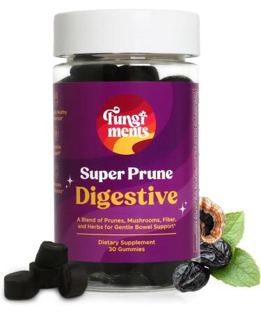 Fungiments Super Prune Constipation Relief & Digestive Support, Turkey Tail Mushrooms, Prebiotic Fiber, Rhubarb, Ginger & Chamomile Gut Health, Debloating & Regularity (30 Gummies) 1 Count (Pack of 1)