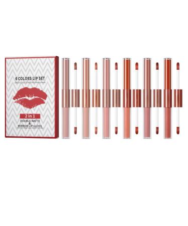 Allbestaye Double Headed Liquid Lipstick Mirror Lipgloss Matte Lipstick Liquid Waterproof Shimmer Nude