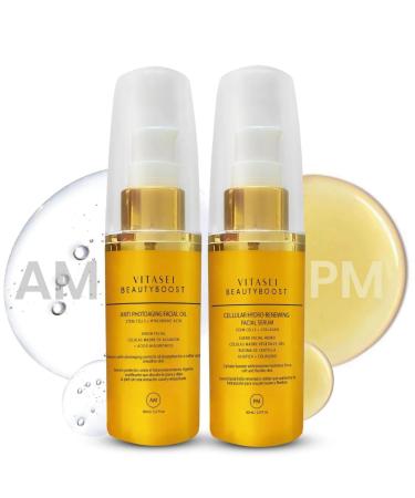 BEAUTYBOOST | Anti-Photo-Aging Day Facial Serum & Hydro-Renewing Night Facial Serum with Stem Cells, Hyaluronic Acid, Collagen, Moisturizing Face Oil | 30ml+30ml