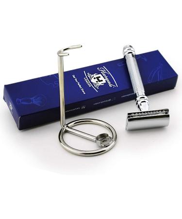 Retro Style Stainless Steel Safety Razor with Stand for Wet Shaving - Premium Blade-Free Experience - Buy Online on GoSupps.com