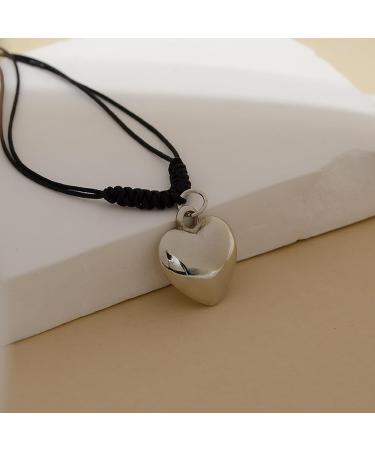 Oralgos Adjustable Black Cord Necklace with Heart Trailer | Stylish Braided Rope & Alloy Chain for Men & Women - Buy Online on GoSupps.com