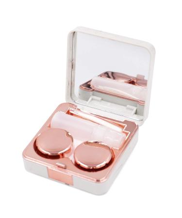 Honbay Fashion Marble Contact Lens Case Portable Contact Lens Box Kit with Mirror (Square) (Rose Gold)