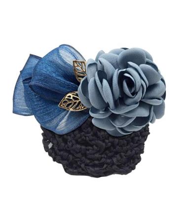 NATUWORLD Women Hair Bun Cover Net Snood Hairnet Bowknot Decor Barrette Hair Clip Bow Ribbon Flower Hair Accessories For Stewardess Banks Hotels Restaurant Staff (Blue)
