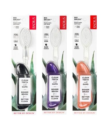 RADIUS Big Brush BPA Free & ADA Accepted Toothbrush Designed to Improve Gum Health & Reduce Gum Issues - Right Hand - Purple/Sea Shell/Midnight Sky - Pack of 3 Purple/ Sea Shell/ Midnight Sky 1 Count (Pack of 3)