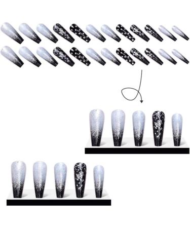 Joselin Black Gradient Applique Diamond False Nails Long Coffin Nail Tips Glitter Diamond Nails Nail Art - Buy Online on GoSupps.com