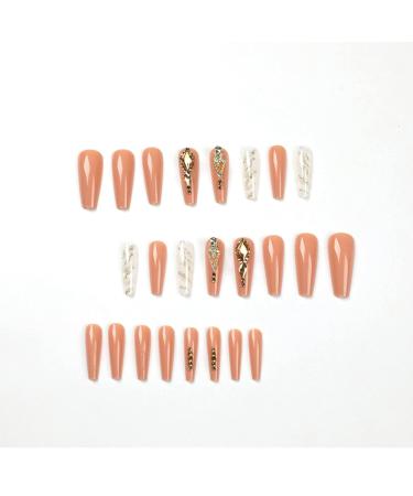 Justotry 24 Pieces Coffee Rhinestone French Ballerina Press On Nails - Marble Short Fake Nails for Women - Buy Online on GoSupps.com