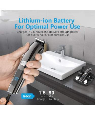 Vesstt Beard Trimmer Mens Hair Clippers 11-in-1 Cordless Face Nose Body Haircut Kit Electric Rechargeable Waterproof Shaver with LED Display for Kids Adults - Black - Buy Online on GoSupps.com