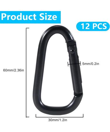 Pack of 12 Black Mini Snap Hooks - 60x30mm Carabiners for Camping Travel & Hiking - Buy Online on GoSupps.com