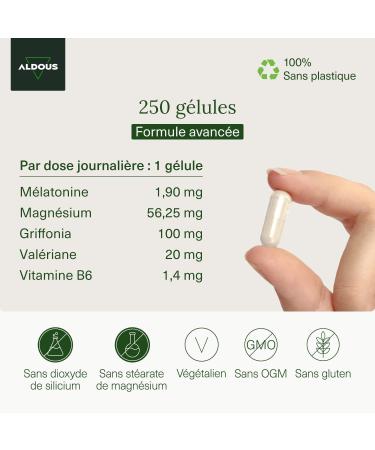 Melatonin 1.9 mg | 250 Capsules - 250 Nights | 5HTP Magnesium Valerian Vitamin B6 | Sleep Sleep Better | Insomnia | No Sweeteners or GMOs Plastic Free | Made in EU - Buy Online on GoSupps.com