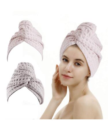 2 Pack Waffle Hair Towel,Hair Towel Wrap,Hair Drying Towel,Super Absorbent and Lightweight Hair Turban,Hair Towel for Women to Dry Hair Faster (Pink&Gray)