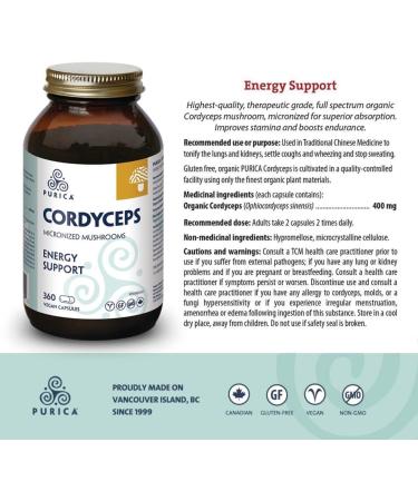 PURICA Cordyceps Sinensis Capsules - 360ct for Enhanced Immune & Energy Support Kidney Health Adult Immune Booster Organic Mushroom Extract Supplement for Stamina & Vitality - Buy Online on GoSupps.com