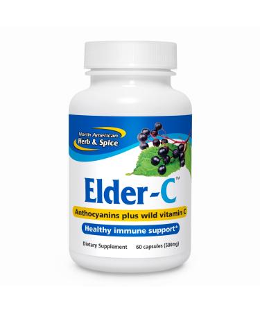 NORTH AMERICAN HERB & SPICE Elder-C - 60 Capsules - Elderberry Concentrate - Immune Support, Healthy Respiratory Response - Contains Oreganol P73 - Non-GMO, Gluten Free - 30 Servings 60 Count (Pack of 1)