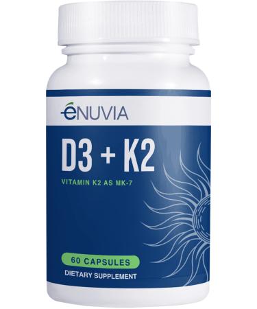 Enuvia D3+K2 - Vitamin D3 K2 Supplement for Women and Men - 60 Veggie Capsules - with Bioperine Black Pepper Extract - Supports Maximum Calcium Absorption and Heart and Bone Health - Made in The USA