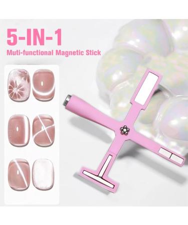 Goiern 5-in-1 Nail Magnet Tool - Magnetic Pencil for 3D Nail Art & Cat Eye Gel - DIY Nail Polish Set (Pink) - Buy Online on GoSupps.com