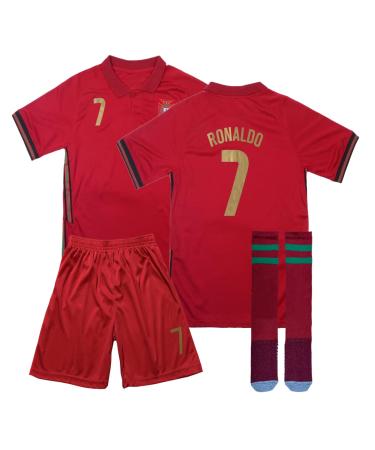 Msteco Portugal Soccer Legend #7 Jersey Fan Kids Unisex Jersey/Shorts Youth Sizes Portugal Home 11-12 Years
