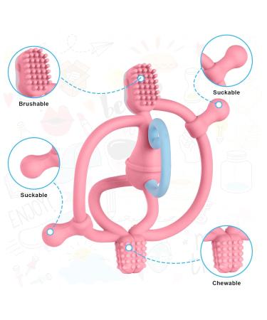 Vicloon Baby Bite Ring - BPA-Free Silicone Monkey Teething Toy for Gums Relief | Baby Tooth Aid from 3 Months - Pink - Buy Online on GoSupps.com