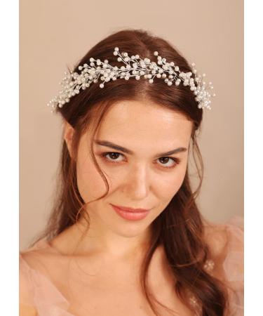 BERYUAN Women Pearls Wedding Headband Pearls Bridal Hair Accessories Princess Wedding Hairpiece Pearls Wedding Hair Vine for Women Girls (silver) - Buy Online on GoSupps.com