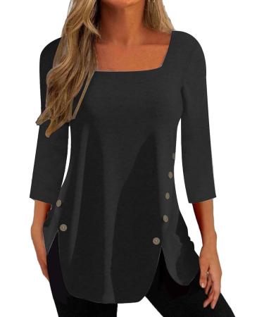 tsaChick Women's Black Sweatshirt: Side Button Tops, Square Neck Long Sleeve Shirt - S-XXL - Buy Online on GoSupps.com