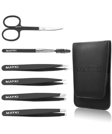 Ey brows tweezers set 6Tlg professional stainless steel beauty tool for women/men precise eyebrow plucking set for face hair removal/ingrown hair/splinter/tick remover from Mayki black - Buy Online on GoSupps.com