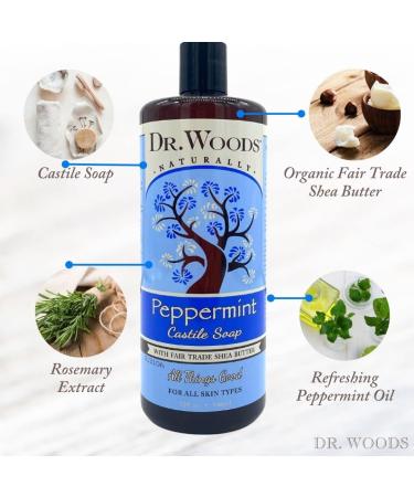 Dr. Woods Peppermint Castile Soap - Fair Trade Shea Butter 32 fl oz | Natural & Eco-Friendly - Buy Online on GoSupps.com