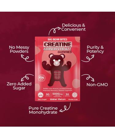 Creatine Monohydrate Gummies - 5000mg Per Serving | Zero Sugar Gluten Free Halal | Watermelon Flavor | 90 Count Pack for Men & Women - Buy Online on GoSupps.com