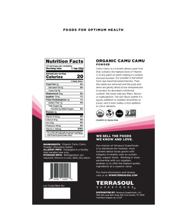 Terrasoul Superfoods Organic Camu Camu Powder 3.5 Oz - Raw Vitamin C for Immune Support - Buy Online on GoSupps.com