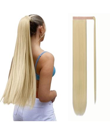 Sofeiyan Long Straight Ponytail Extension 30 inch Wrap Around Ponytail Synthetic Hair Extensions Clip in Ponytail Hairpiece for Women, Bleach Blonde 30 Inch (Pack of 1) Bleach Blonde