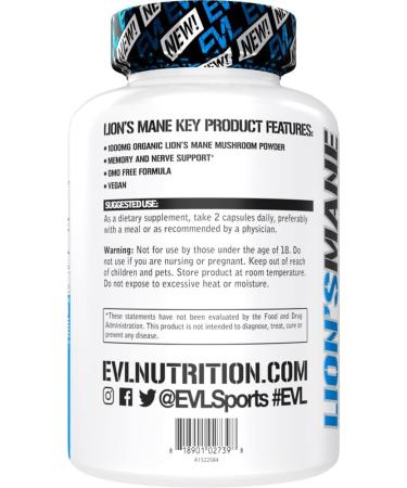 Evlution Organic Lion's Mane Mushroom Capsules - Nootropic Brain Support Supplement for Focus, Memory & Immunity - Buy Online on GoSupps.com