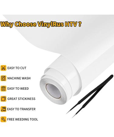 VinylRus White Heat Transfer Vinyl Roll - 12 x 25ft - Easy to Cut & Weed - for Shirts, Silhouette Cameo, Cricut - Buy Online on GoSupps.com