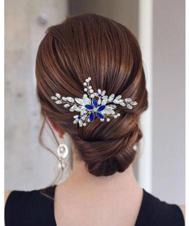 Bridal Blue Rhinestone Pearl Hair Comb - Floral Hair Accessories for Women and Girls - Buy Online on GoSupps.com